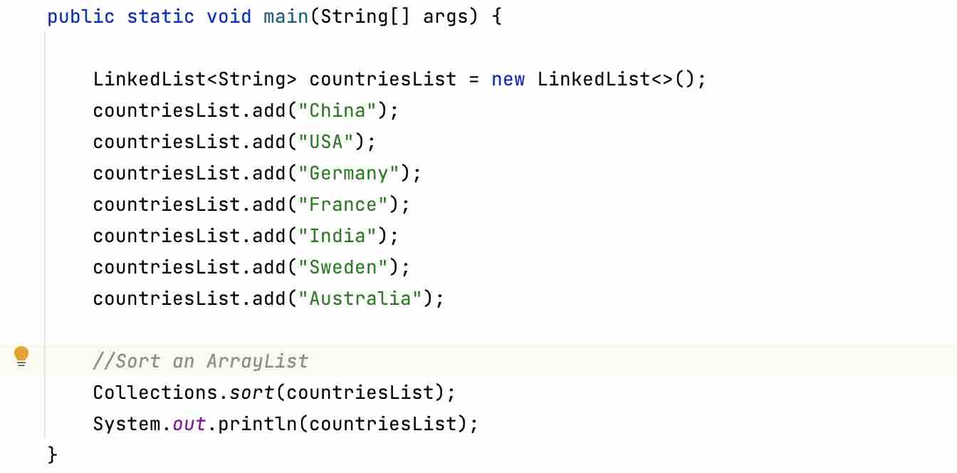 Sort An ArrayList in Java Example